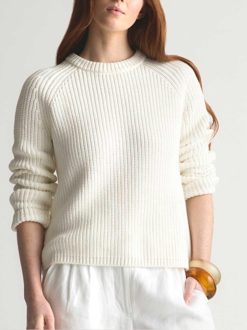 Quince Fisherman Crew Organic Cotton Crewneck Sweater Size XS White Ivory